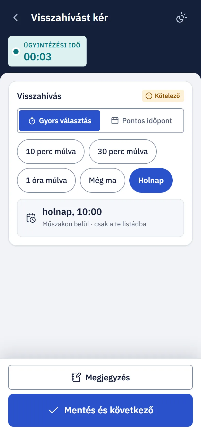 Visszahívás időpontja